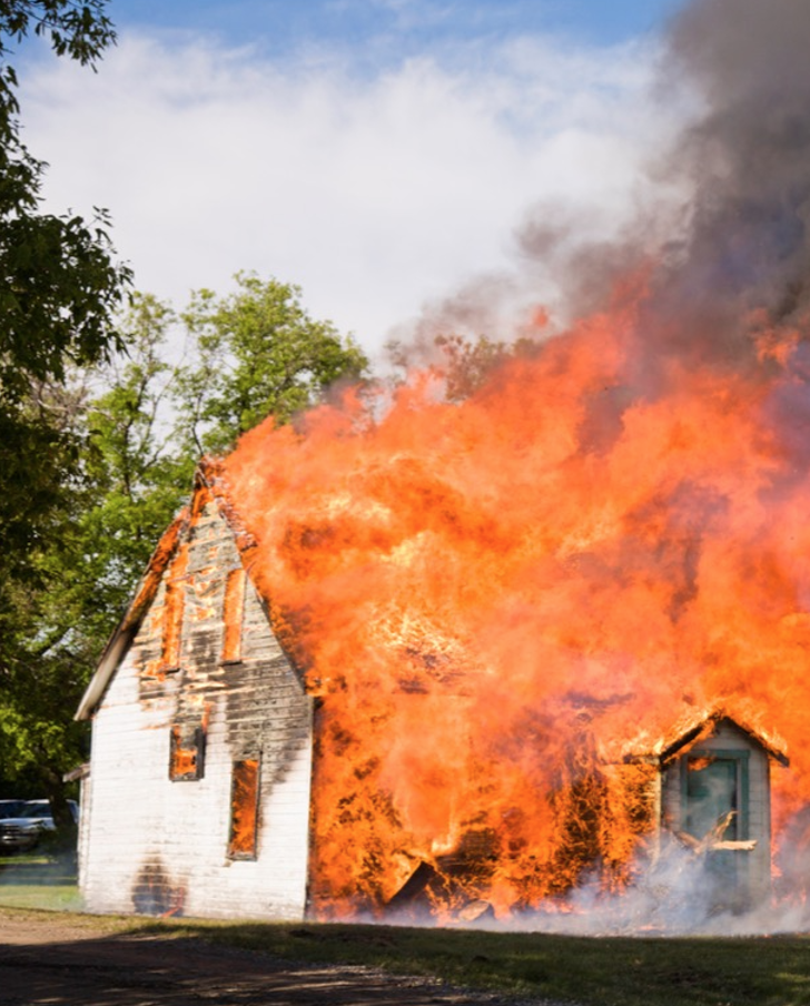 Picture showing a blazing house fire.